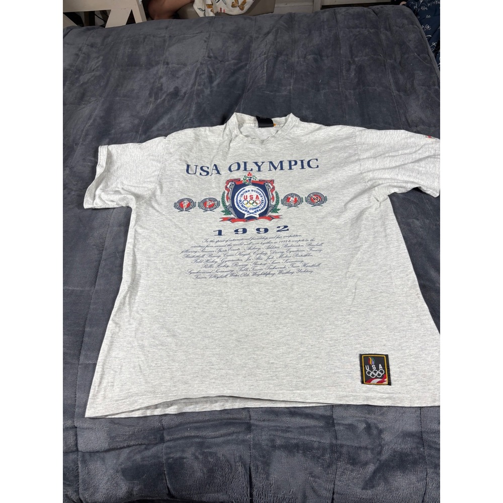 Vintage 1992 USA Olympic Nutmeg Mills T-Shirt Gray‎ Mens XL Barcelona Games